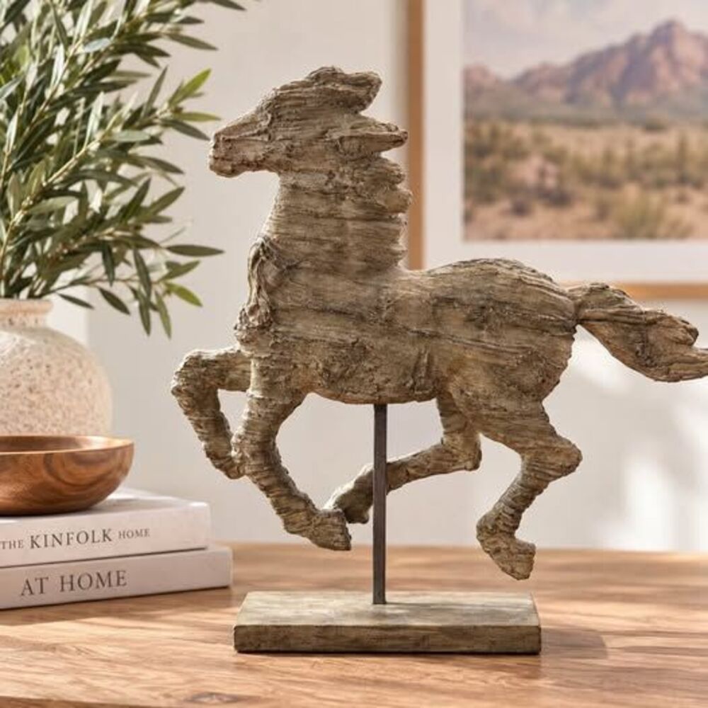 Rustic Galloping Horse Sculpture on Stand – Western Equestrian Decor